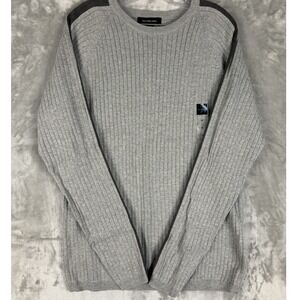 Y2K Calvin Klein Jeans Men Ribbed Sweater Crew Neck‎ Long Sleeve Gray Size M